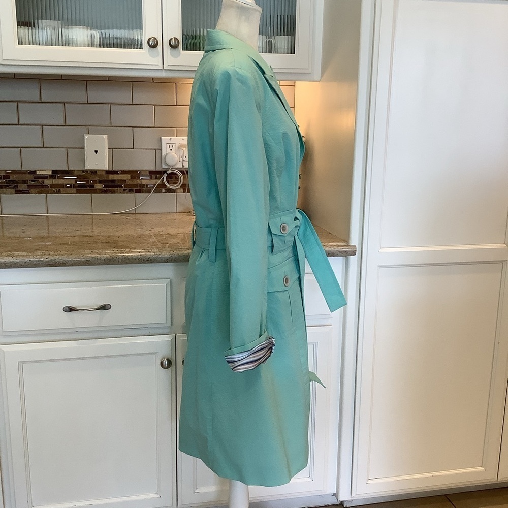 DEBBIE SHUCHAT Belted Trench Coat Size XL Turquoise Blue - Picture 3 of 9